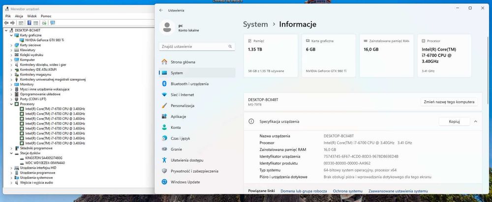 Legendarny Komputer Gamingowy MSI i7-6700 /MSI GTX-980Ti 6GB /DDR4 16GB-RAM / SSD