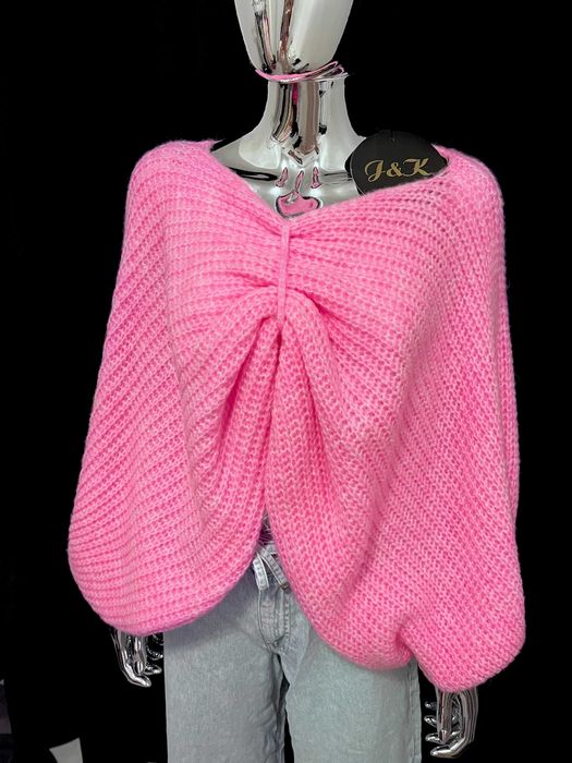 Sweter cross viral z kokardą, polska produkcja, milutki. pastel różowy