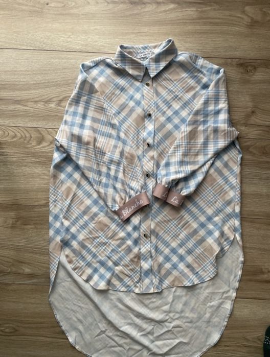 La blanche tunika koszula krata kratka baby blue icy elegancka