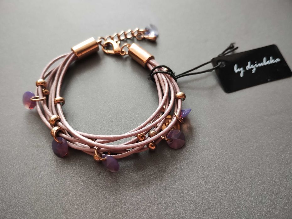 Bransoletka By Dziubeka liliowa z kryształkami Swarovski