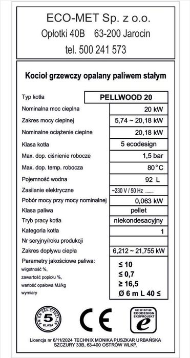 Kocioł TECHNIX PELLWOOD 20kW pellet drewno