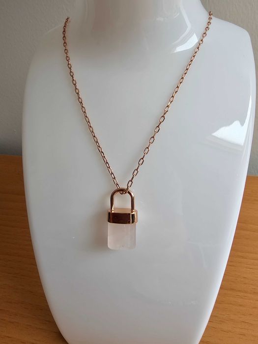 Colar Cadeado Quartzo Rosa NOVO