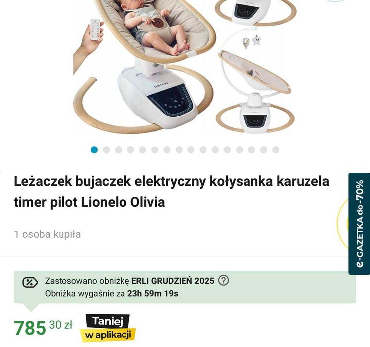 Leżaczek bujaczek elektryczny kolysanka karuzela timer pilot Lionelo Olivia