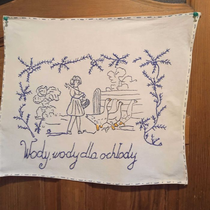 Makatka nowa haft ręczny.Wody,wody dla ochłody.