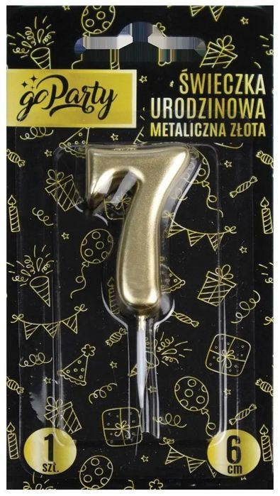Świeczka urodzinowa 7 Metaliczna złota. GoParty