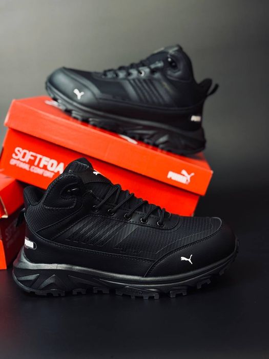 Мужские кроссовки Puma Черные кожаные зимние кросівки чоловічі пума