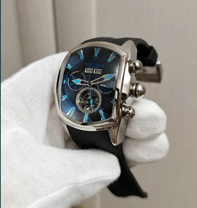 Чоловічий годинник Reef Tiger Aurora Tank 2 Automatic Blue 100m Крупні