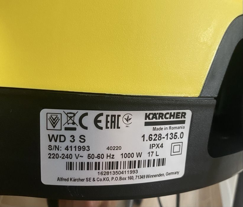 Пилосос будівельний/Строительний пилесос Karcher WD3S P 1.628-135.0