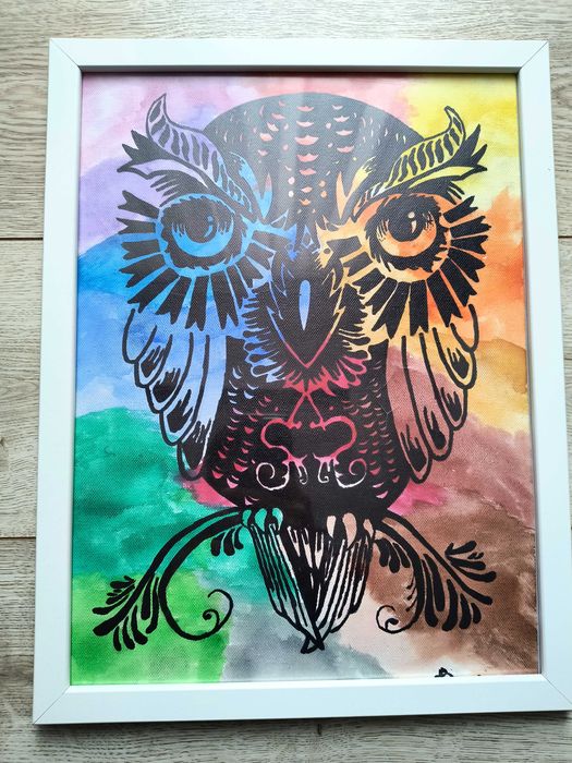 Obraz Sowa Kolorowa 43x33 cm | Grafika na płótnie | Nowoczesny styl