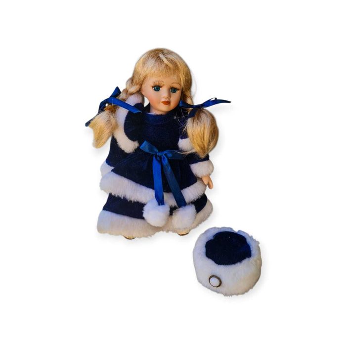 Boneca Porcelana Russa com Vestido Azul e Branco – 18cm