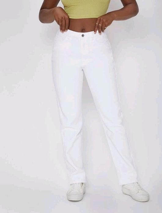 High-Waisted White Jeans