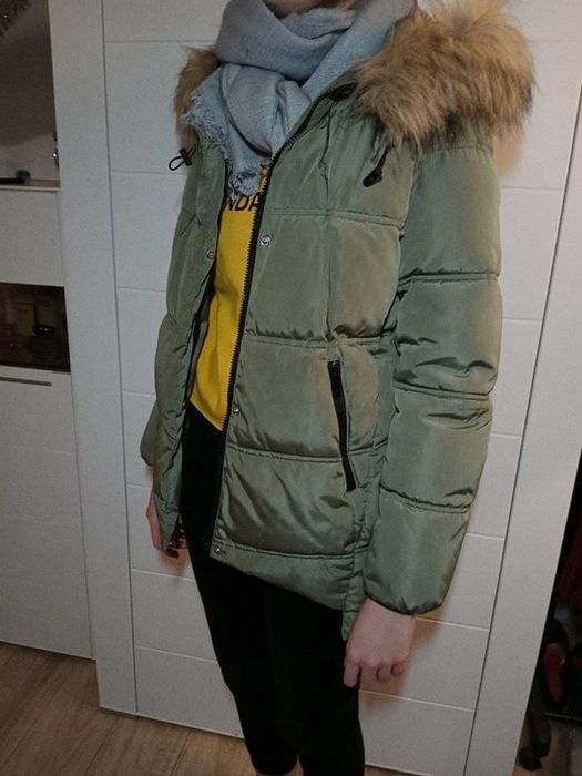 kurtka khaki puffer pikowana z kapturem