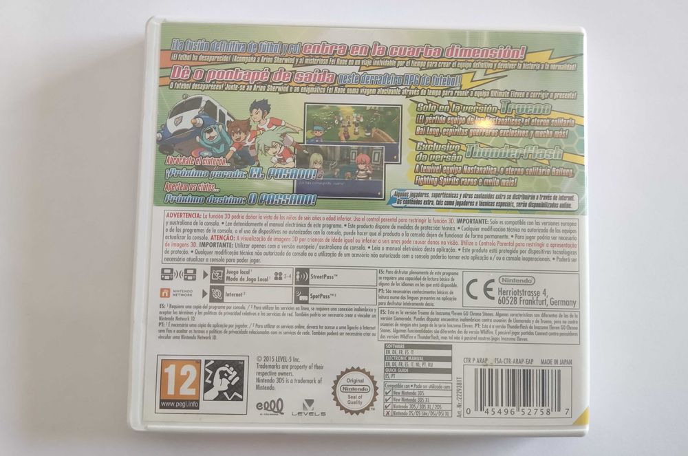 Inazuma  Eleven Go Chrono Stones Trueno  jogo completo + manual