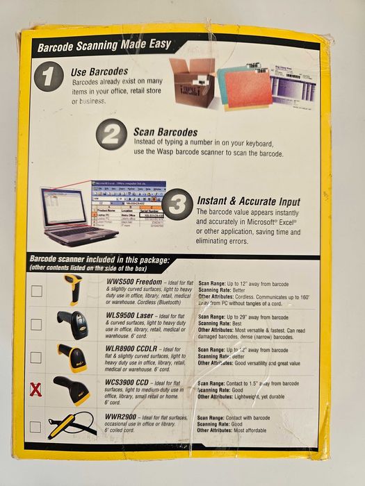 Skaner kodów kreskowych WASP WCS3905 USB Barcode scanner barcode reader