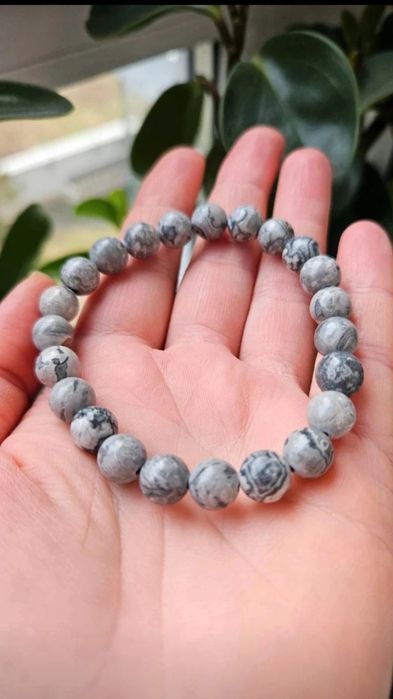 Piękna Bransoletka z jaspisu napowegd (Map Stone) 8mm