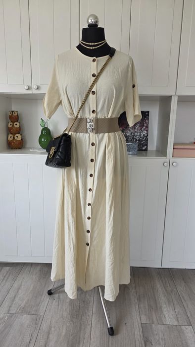 Letnia kremowa przewiewna sukienka maksi Emery Emery Rose plus size 46 48 boho ciążowa
