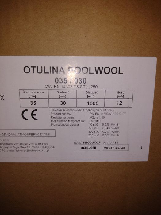 Izolacja otulina 35/30 mm na rury,łupki,szale