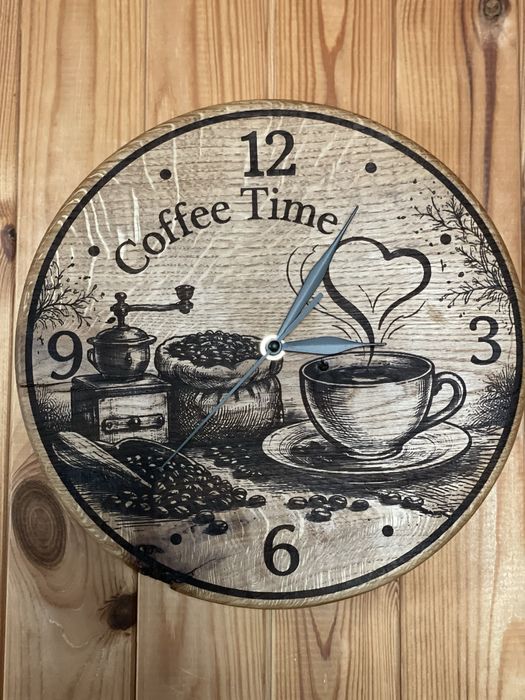 Настінний дерев’яний годинник 370мм | Дуб | Безшумний | Гравіювання