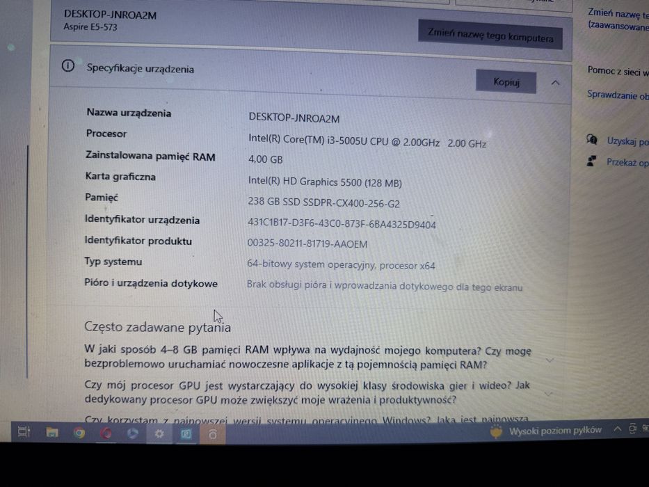 Laptop ACER uzywany