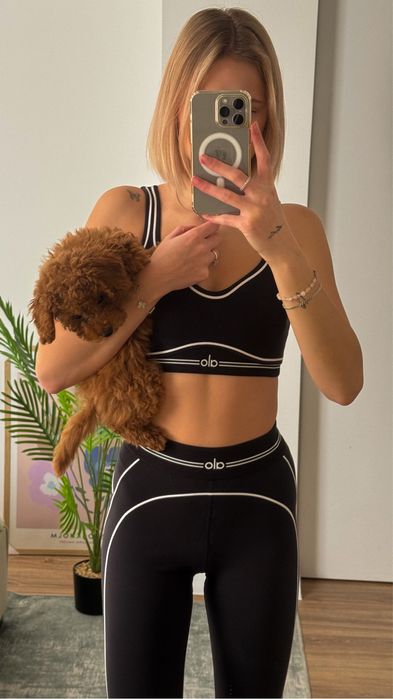 Комплект Alo Yoga Airbrush (ОРИГІНАЛ) топ і легінси black white