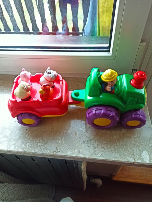 Zabawka , grający , wydający , dzwięki , zwierząt , traktor z przyczep