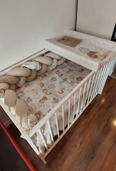 Łóżeczko niemowlęce z materacem i pościelą 120x60