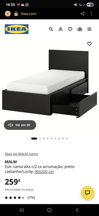 Cama Malm Ikea com 2 gavetas