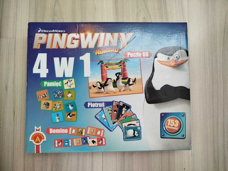 Gra dla dzieci Pingwiny 4 w1, puzzle, Piotruś, memory i domino