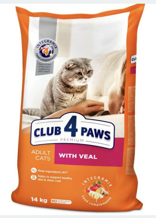 Сухой корм для кошек Club 4 Paws Premium, телятина,14 кг