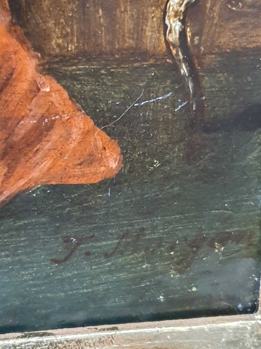 Obraz olejny . Piękna złota rama. 18x26 cm. J Morgan