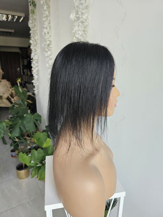 Tupet topper z włosów naturalnych Zoe ręcznie tkany imitacja skóry