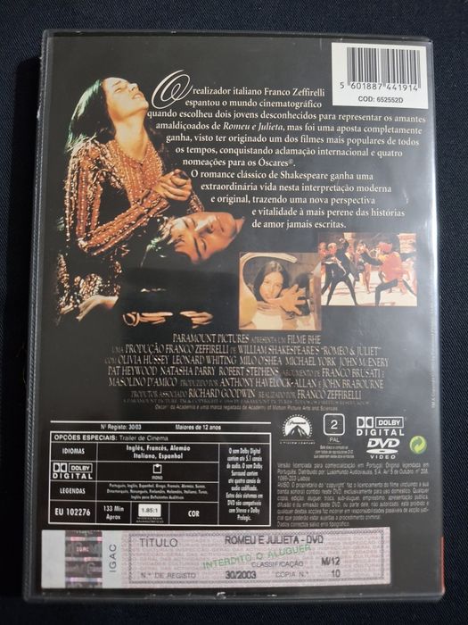 DVD Romeu e Julieta.