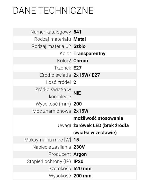 Kinkiet szklany ścienny Argon Satelite 841
