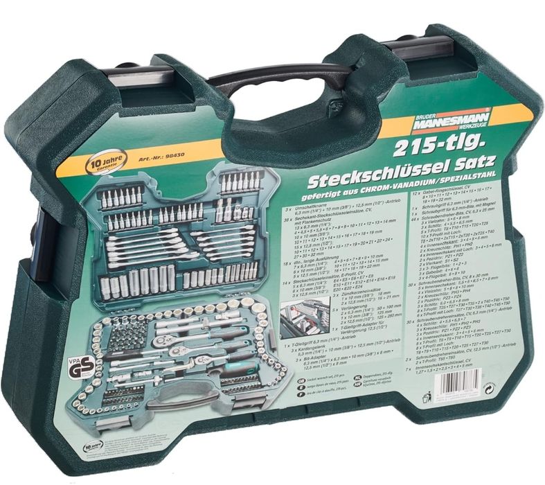 Zestaw narzędzi klucze nasadowe 215el. Brüder Mannesmann