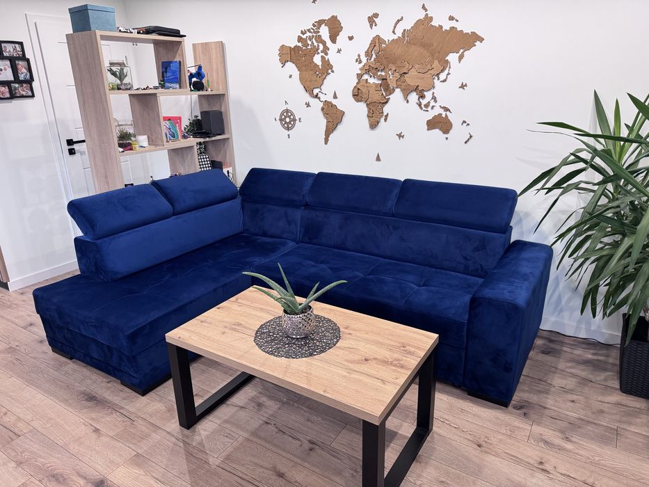 Narożnik sofa kanapa łóżko - granatowy