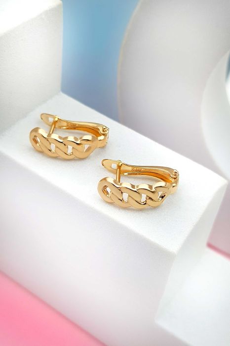 Złote kolczyki na angielskie zapięcie pleciony wzór łańcucha pr.585