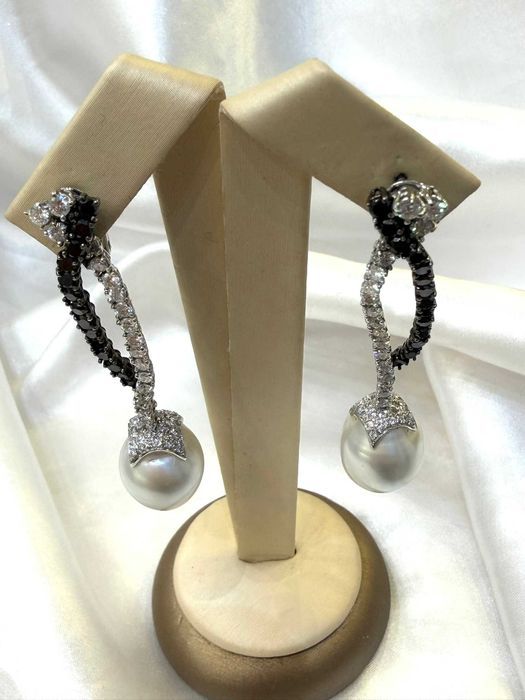 Kolczyki z diamentami naturalnymi 3.70 CT oraz perłami słonowodnymi