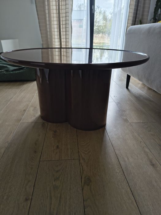 Stolik kawowy okrągły 80cm bordowy wysoki połysk