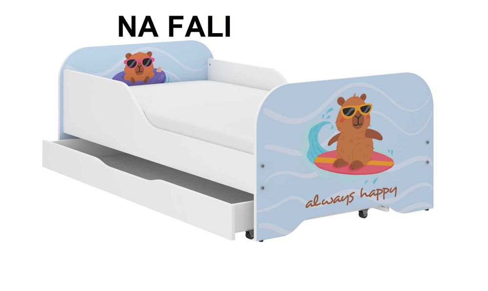 Łóżko MIKI kapibara dla dziecka 160x80 + materac + szuflada, wzory