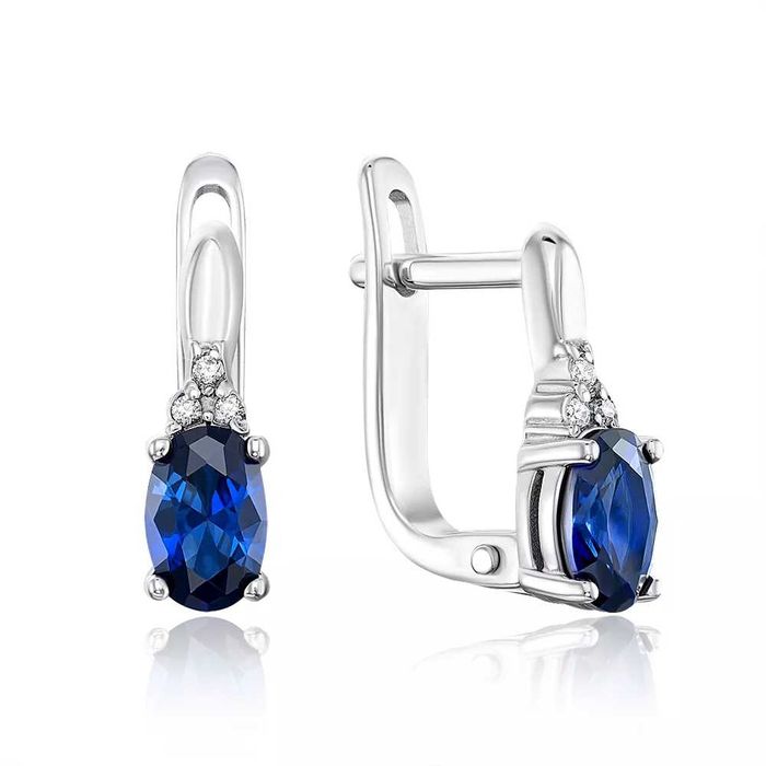 Серьги с сапфиром и фианитами 925 проба Золотой век