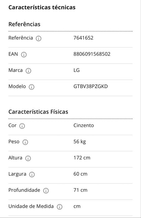 Frigorífico LG NOVO (sem embalagem)