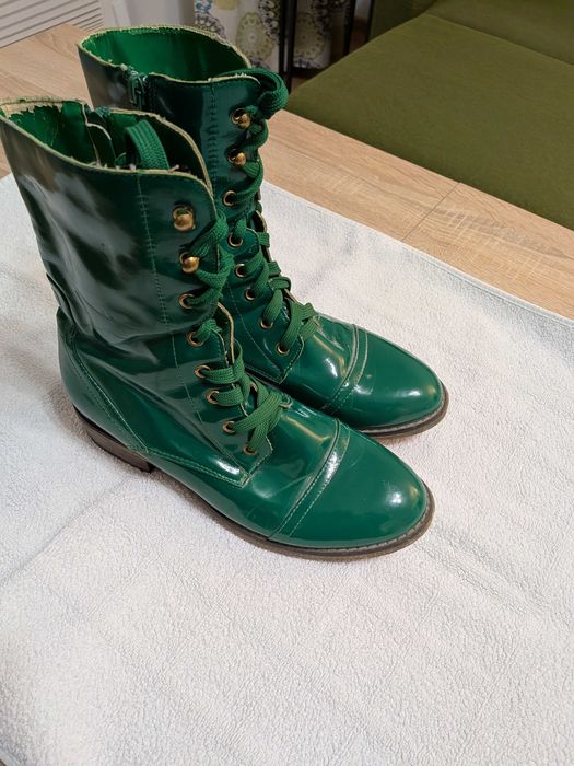 Buty Glany Zielone Lakierowane