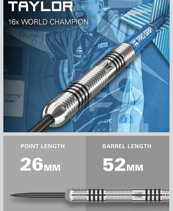 Lotki do darta Target  Phil Taylor 22G zestaw rzutek ze stali wolframo