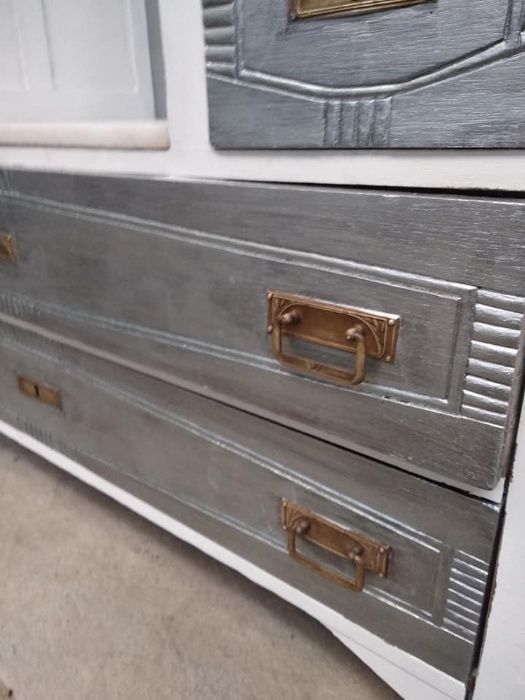 Penteadeira, Toucador espelho Vintage Branco Prata, restaurado anos 60