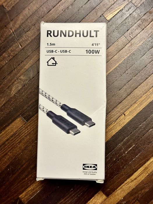 IKEA kabel RUNDHULT USB-C na USB-C czarny/biały 1.5 m/100W iPhone 17
