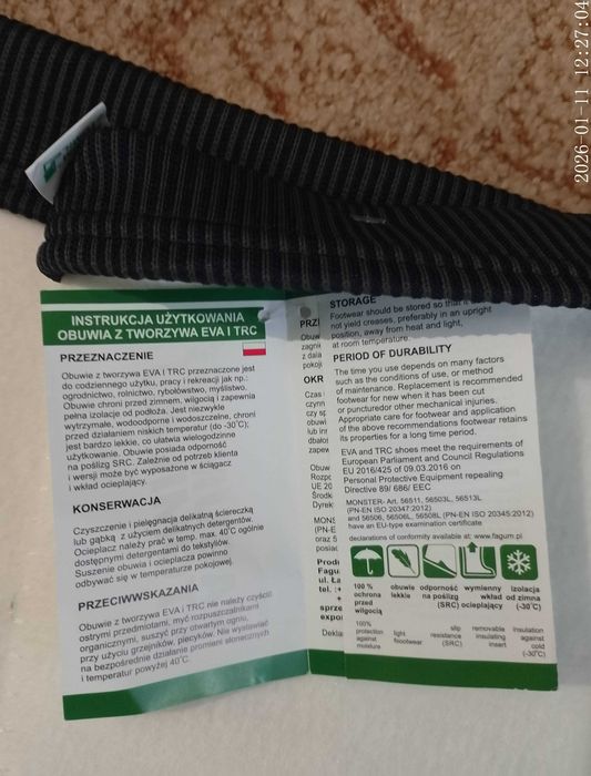 Kalosze Męskie Wkład Ocieplający wkładka 29 cm