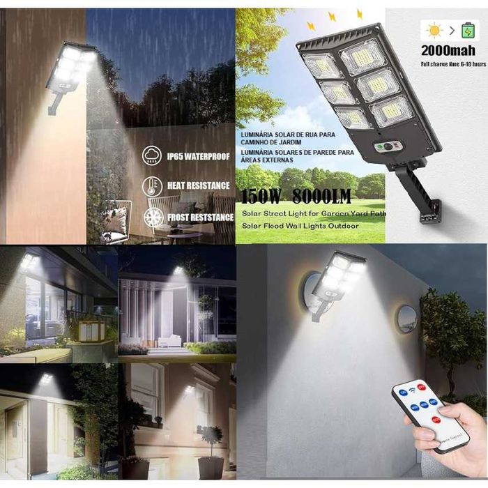 Luz Led a Energia Solar 150W (À Prova de água e com Sensores de Movimento)
