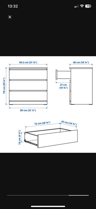 Komoda Malm 3 szuflady