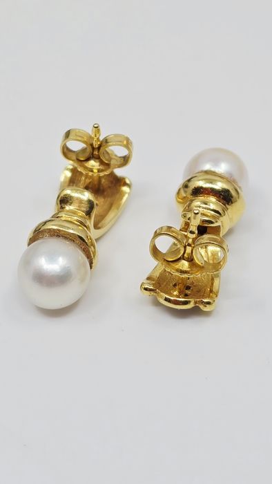 Złote kolczyki wtykane próba 585 14k z Perłą I diamentami  certyfikat