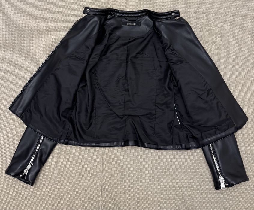 Жіноча куртка з еко-шкіри ZARA Basic, чорна, розмір S